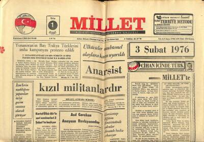 Millet Gazetesi 1 Şubat 1976 - İslahiye Ülkü Ocağına Saldıran Solcular Himaye Edilmek İsteniyor GZ104190 - 1