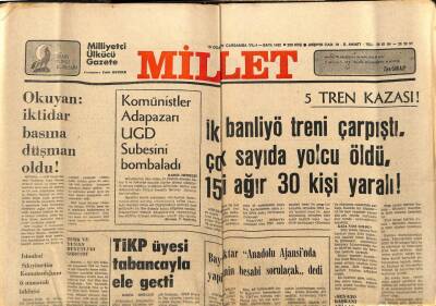 Millet Gazetesi 10 Ocak 1979 - Komünistler Adapazarı UGD Şubesini Bombaladı GZ66366 - 1