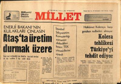 Millet Gazetesi 11 Eylül 1979 - Kolera Tehlikesi Türkiyeyi Tehdit Ediyor GZ89734 - 1