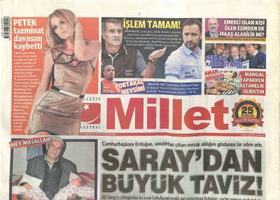 Millet Gazetesi 11 Haziran 2015 - Petek Dinçöz Tazminat Davasını Kaybetti - AKPliler Faturayı Erdoğana Kesti GZ124504 - 1