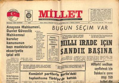 Millet Gazetesi 12 Ekim 1975 - Milli İrade İçin Sandık Başına GZ89574 - 1