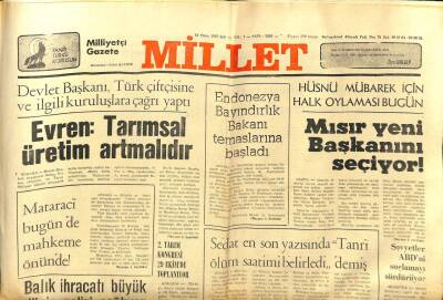 Millet Gazetesi 13 Ekim 1981 - Evren Tarımsal Üretim Artmalıdır, Mısır Yeni Başkanını Seçiyor GZ104174 - 1