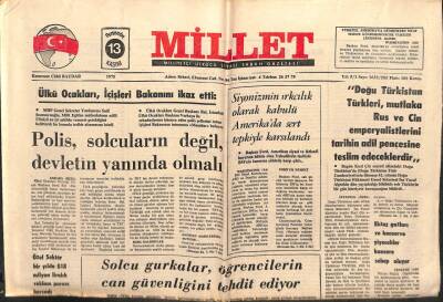 Millet Gazetesi 13 Kasım 1975 - Ülkü Ocakları İçişleri Bakanını İkaz Etti GZ103779 - 2