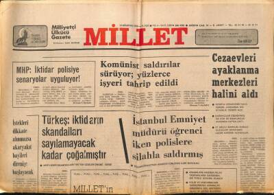 Millet Gazetesi 14 Ağustos 1978 - Cezaevleri Ayaklanma Merkezleri Haline Geldi GZ89610 - 1