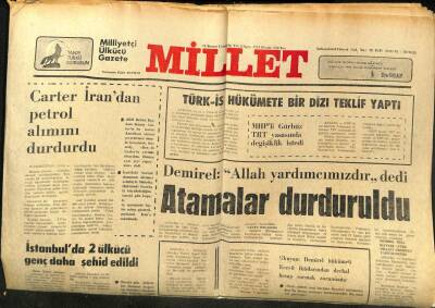 Millet Gazetesi 14 Kasım 1979 - Carter İrandan Petrol Alımını Durdurdu GZ104184 - 1