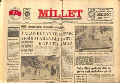 Millet Gazetesi 16 Haziran 1976 - MHP Anayasanın Teminatı Altındadır GZ89651 - 1