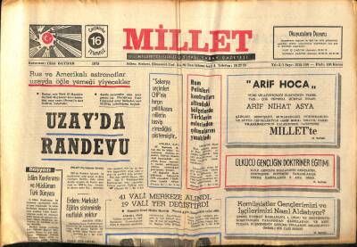 Millet Gazetesi 16 Temmuz 1975 - Rus Ve Amerikalı Astronotlar Uzayda Öğle Yemeği Yiyecekler GZ89722 - 1