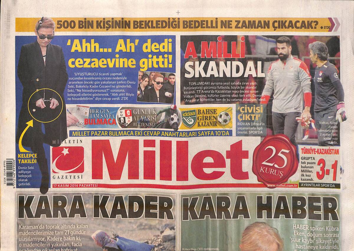 Millet Gazetesi 17 Kasım 2014 - Deniz Seki : Ahh...Ah Dedi Cezaevine Gitti GZ159875 - 1