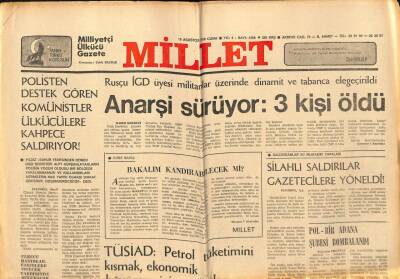Millet Gazetesi 18 Ağustos 1978 - Silahlı Saldırılar Gazetecilere Yöneldi GZ89647 - 1
