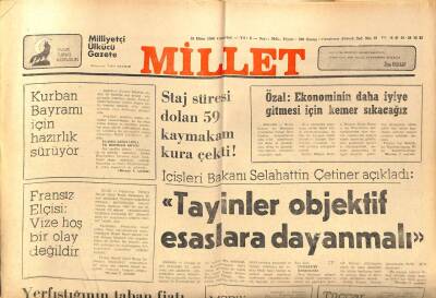 Millet Gazetesi 18 Ekim 1980 - Turgut Özal, Kemer Sıkacağız GZ89564 - 1