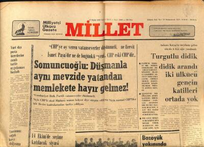 Millet Gazetesi 18 Eylül 1979 - Somuncuoğlu Düşmanla Aynı Mevzide Yatandan Memlekete Hayır Gelmez GZ89602 - 1