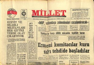 Millet Gazetesi 19 Eylül 1975 - Ermeni Komitacılar Tehtide Başladı GZ104160 - 1