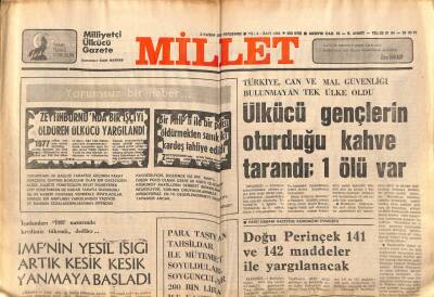 Millet Gazetesi 2 Kasım 1978 - Ülkücü Gençlerin Oturduğu Kahve Tarandı,1ölü GZ66419 - 1
