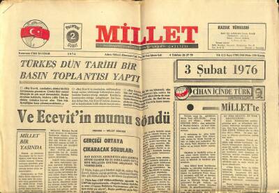 Millet Gazetesi 2 Şubat 1976 - Türkeş Ecevitin Mumu Söndü GZ104189 - 1