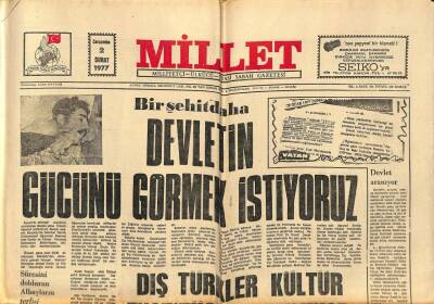 Millet Gazetesi 2 Şubat 1977 - TRTnin Önüne Siyah Celenk Koyuldu GZ87242 - 1