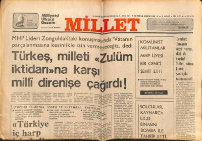 Millet Gazetesi 20 Kasım 1978 - Alparslan Türkeş Milleti Direnişe Çağırdı GZ66387 - 1