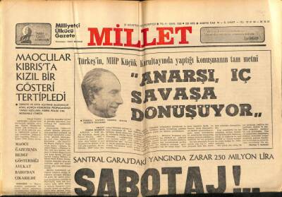 Millet Gazetesi 21 Ağustos 1978 - İranda Ateşe Verilen Sinemada 377 Kişi Öldü GZ89643 - 1