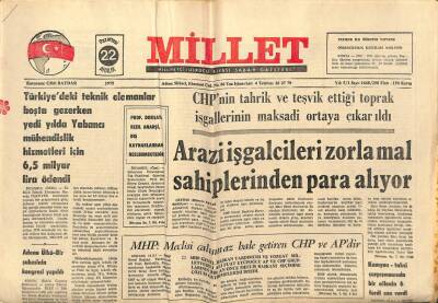 Millet Gazetesi 22 Aralık 1975 - Arazi İşgalcileri Zorla Mal Sahiplerinden Para Alıyor GZ89593 - 1