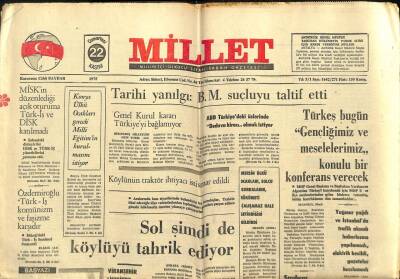 Millet Gazetesi 22 Kasım 1975 - Sol Şimdi de Köylüyü Tahrik Ediyor GZ104232 - 1