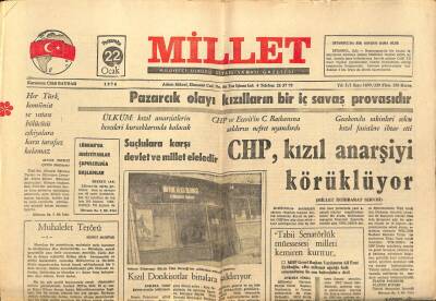 Millet Gazetesi 22 Ocak 1976 - CHP Kızıl Anarşiyi Körüklüyor GZ89664 - 1