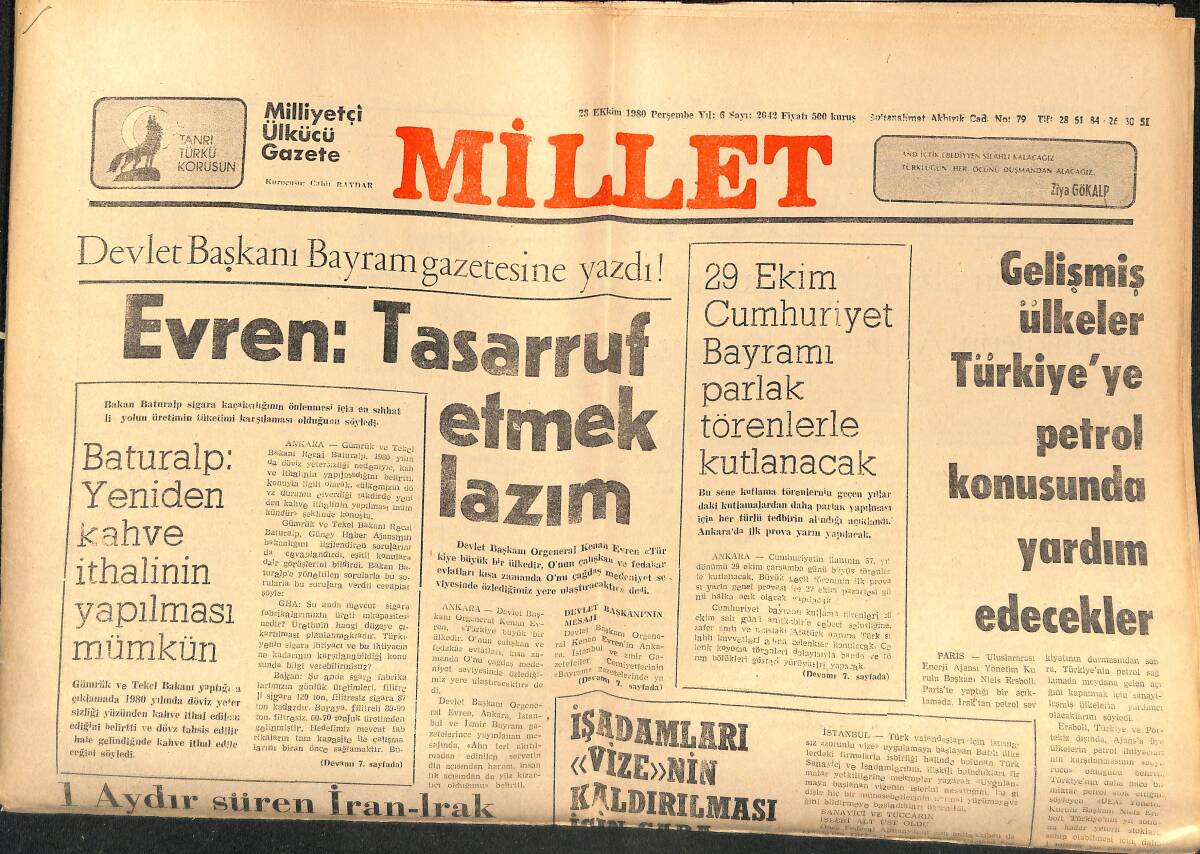Millet Gazetesi 23 Ekim 1980 - Gelişmiş Ülkeler Türkiye'ye Petrol Konusunda Yardım Edecekler GZ152628 - 1
