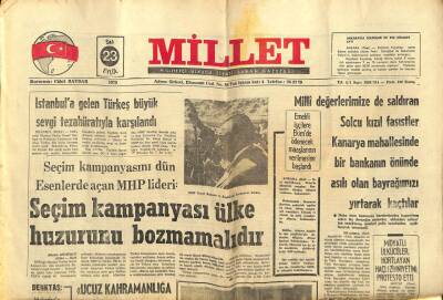 Millet Gazetesi 23 Eylül 1975 - İstanbula Gelen Türkeş Büyük Sevgi Tezahüratıyla Karşılandı GZ104161 - 1