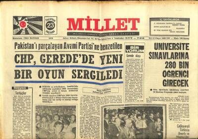 Millet Gazetesi 23 Haziran 1975 - CHP, Geredede Yeni Bir Oyun Sergiledi GZ104166 - 1