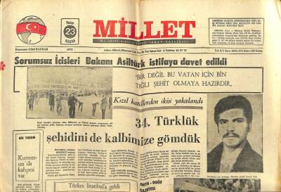 Millet Gazetesi 23 Kasım 1975 - Sorumsuz İçişleri Bakanı Asiltürk İstifaya Davet Edildi GZ104233 - 1