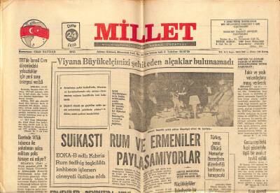 Millet Gazetesi 24 Ekim 1975 - Viyana Büyükelçimizi Şehit Eden Alçaklar Bulunamadı GZ66375 - 1