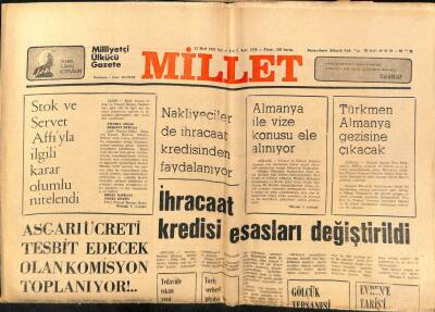 Millet Gazetesi 24 Mart 1981 - Almanya İle Vize Konusu Ele Alınıyor GZ66391 - 2