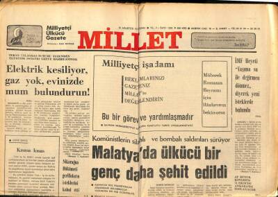 Millet Gazetesi 25 Ağustos 1978 - Malatyada Ülkücü Bir Genç Şehit Edildi GZ89646 - 1