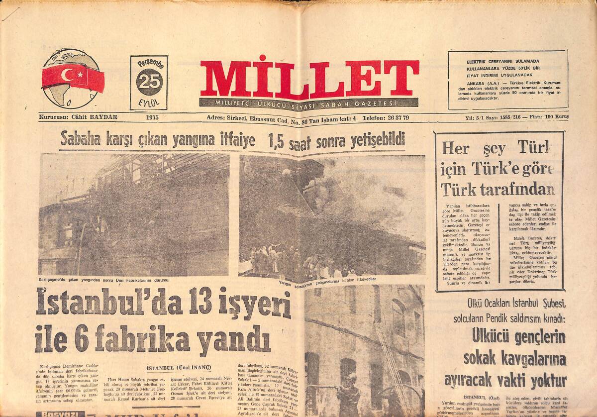 Millet Gazetesi 25 Eylül 1975 - Türkeş : AP Ve CHP İktidarları Türkiye'yi Daima Geri Bıraktırdı GZ158702 - 1