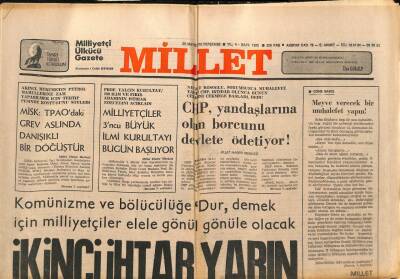 Millet Gazetesi 25 Mayıs 1978 - Komünizme İkinci İhtar Yarın GZ89808 - 1
