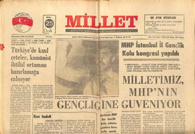 Millet Gazetesi 25 Ocak 1976 - Komünistler Kürtlere Özgürlük Sloganı İle Milletimizi Bölmek İçin Çabalıyorlar GZ89667 - 1