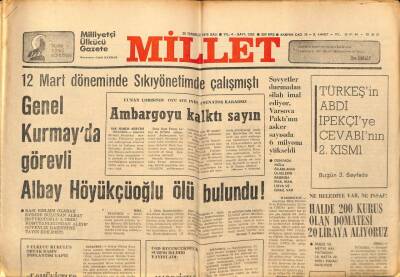 Millet Gazetesi 25 Temmuz 1978 - Genel Kurmayda Görevli Albay Höyükçüoğlu Ölü Bulundu GZ89613 - 1