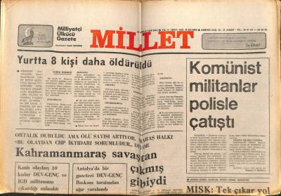 Millet Gazetesi 26 Aralık 1978 - Komünist Militanlar Polisle Çatıştı GZ66381 - 2