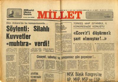 Millet Gazetesi 26 Kasım 1978 - Silahlı Kuvvetler Muhtıra Verdi GZ104168 - 1