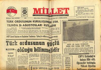 Millet Gazetesi 27 Ağustos 1975 - Türk Ordusunun Güçlü Olduğu Bilinmelidir GZ104212 - 1