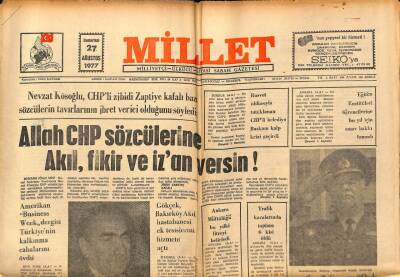 Millet Gazetesi 27 Ağustos 1977 - Genel Kurmay Başkanı Semih Sancar GZ89688 - 1