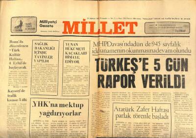 Millet Gazetesi 27 Ağustos 1981 - Türkeşe 5 Gün Rapor Verildi GZ89527 - 1
