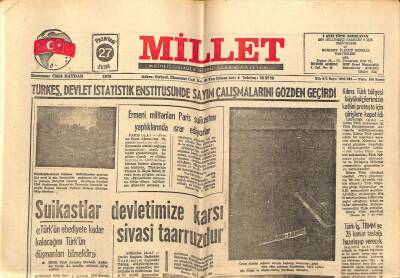 Millet Gazetesi 27 Ekim 1975 - Suikastlar Devletimize Karşı Taarruzdur GZ66378 - 1