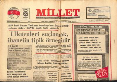 Millet Gazetesi 27 Mayıs 1976 - Ülkücüleri Suçlamak İhanetin Tipik Örneğidir GZ89670 - 1