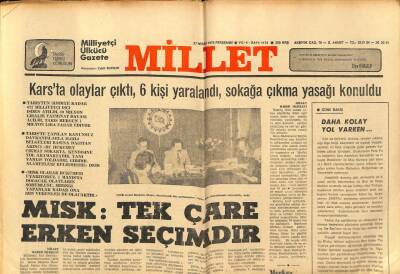 Millet Gazetesi 27 Nisan 1978 - Karsta Olaylar Çıktı 6 Kişi Yaralandı Sokağa Çıkma Yasağı Konuldu GZ89533 - 1