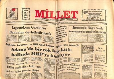Millet Gazetesi 27 Ocak 1977 - Adanada Bir Çok Köy Kitle Halinde MHPye Katılıyor GZ72534 - 2