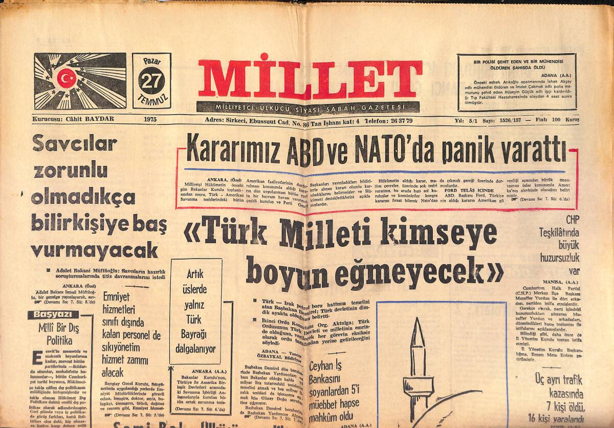 Millet Gazetesi 27 Temmuz 1975 - Alparslan Türkeş Kendisinden Birşeyler Beklenen İnsandır GZ158697 - 1