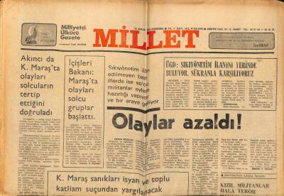 Millet Gazetesi 28 Aralık 1978 - Maraşta Olayları Solcu Guruplar Başlattı GZ66422 - 1
