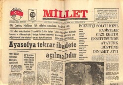Millet Gazetesi 28 Ekim 1975 - Ayasofya Tekrar İbadete Açılmalıdır GZ66379 - 2