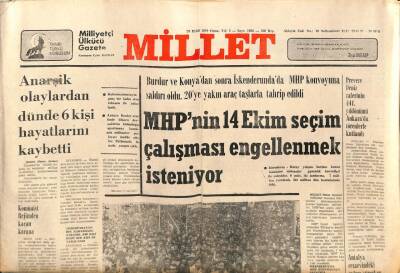 Millet Gazetesi 28 Eylül 1979 - Anarşik Olaylardan Dünde 6 Kişi Hayatlarını Kaybetti GZ69027 - 1