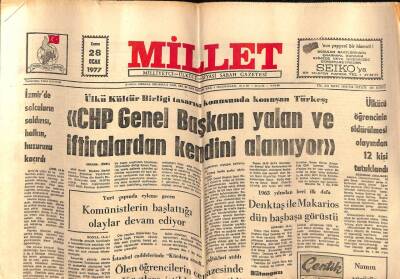 Millet Gazetesi 28 Ocak 1977 - 1963 Yılından Beri İlk Defa Denktaş İle Makarios Dün Başbaşa Görüştü GZ72533 - 1