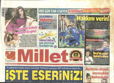 Millet Gazetesi 28 Temmuz 2015 - DavutoğluKoalisyon Kurarsak Ülke Kazanır GZ105507 - 1